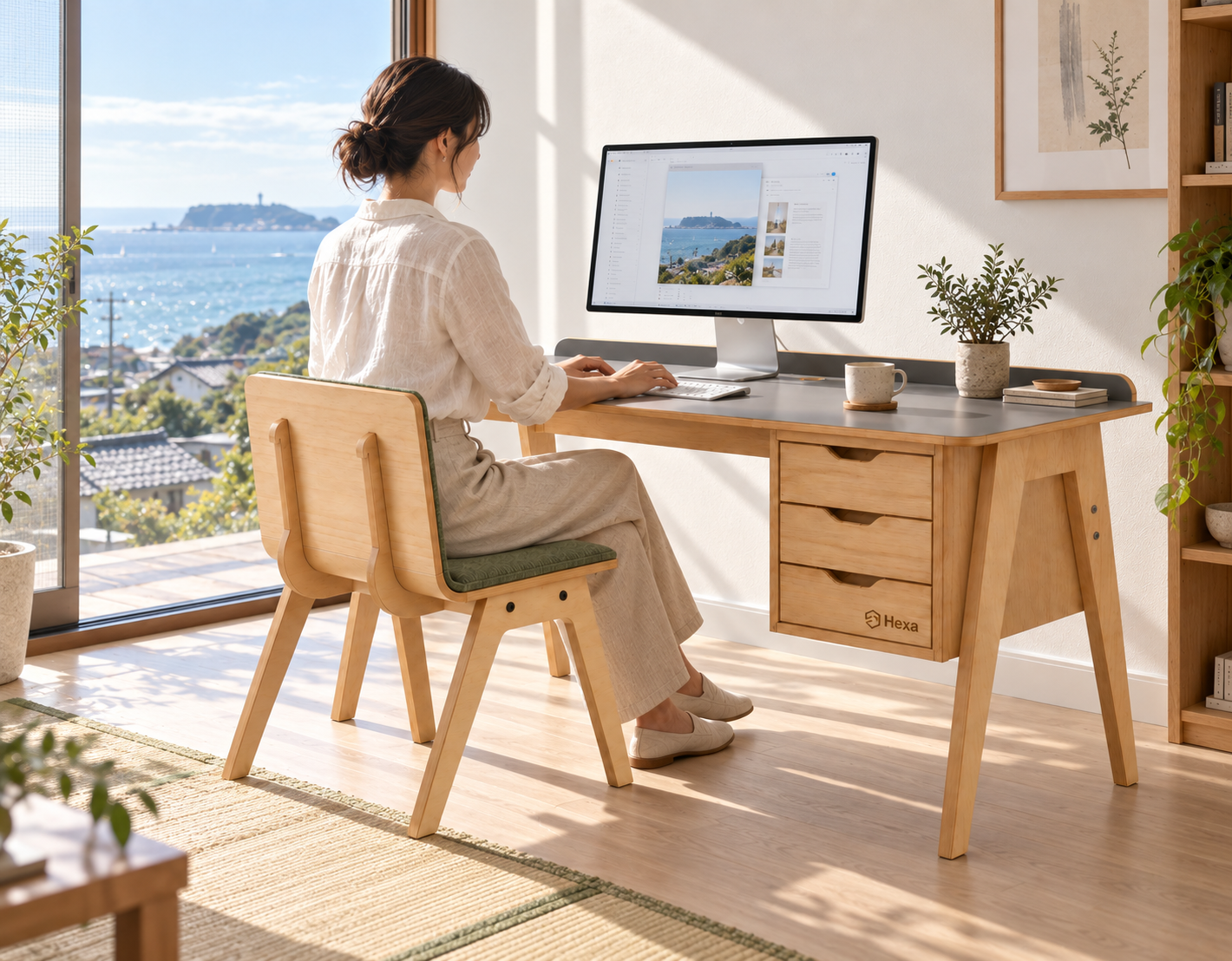 湘南の海が見える部屋のHexa Officeデスクとチェア